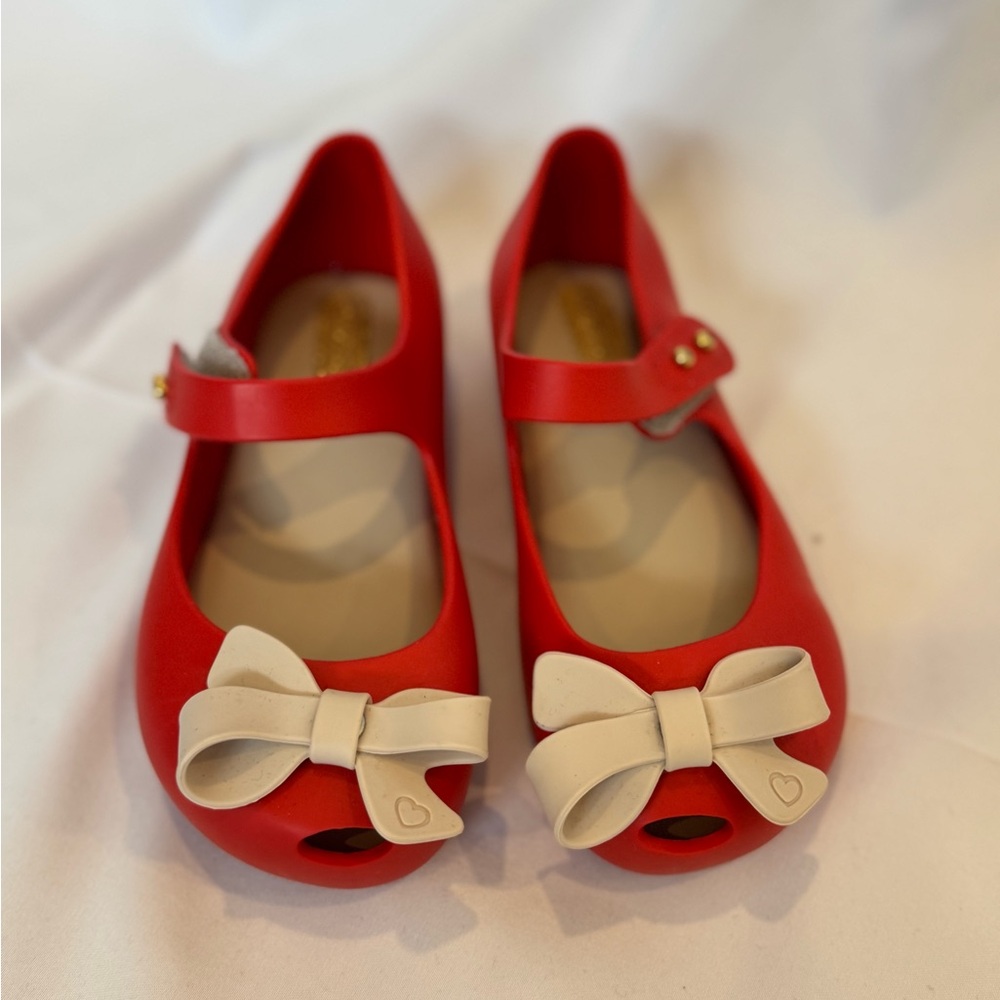 Mini Melissa Red and White Shoes with Decorative Bows